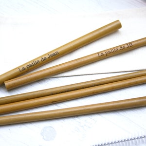Set de 2 pailles en bambou, personnalisées avec la gravure de votre texte, personnalisation sur mesure, cadeau écologique image 4