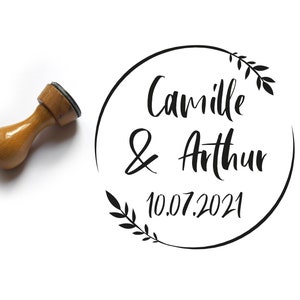 Carimbo de casamento floral estilo country personalizado, para personalizar envelopes, anúncios com nomes e datas, feito sob medida