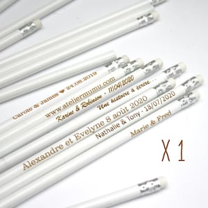 Personalized pencil in wood x1, sample, unique piece, white color, custom gift with your text engraved, for birthday party, wedding gift