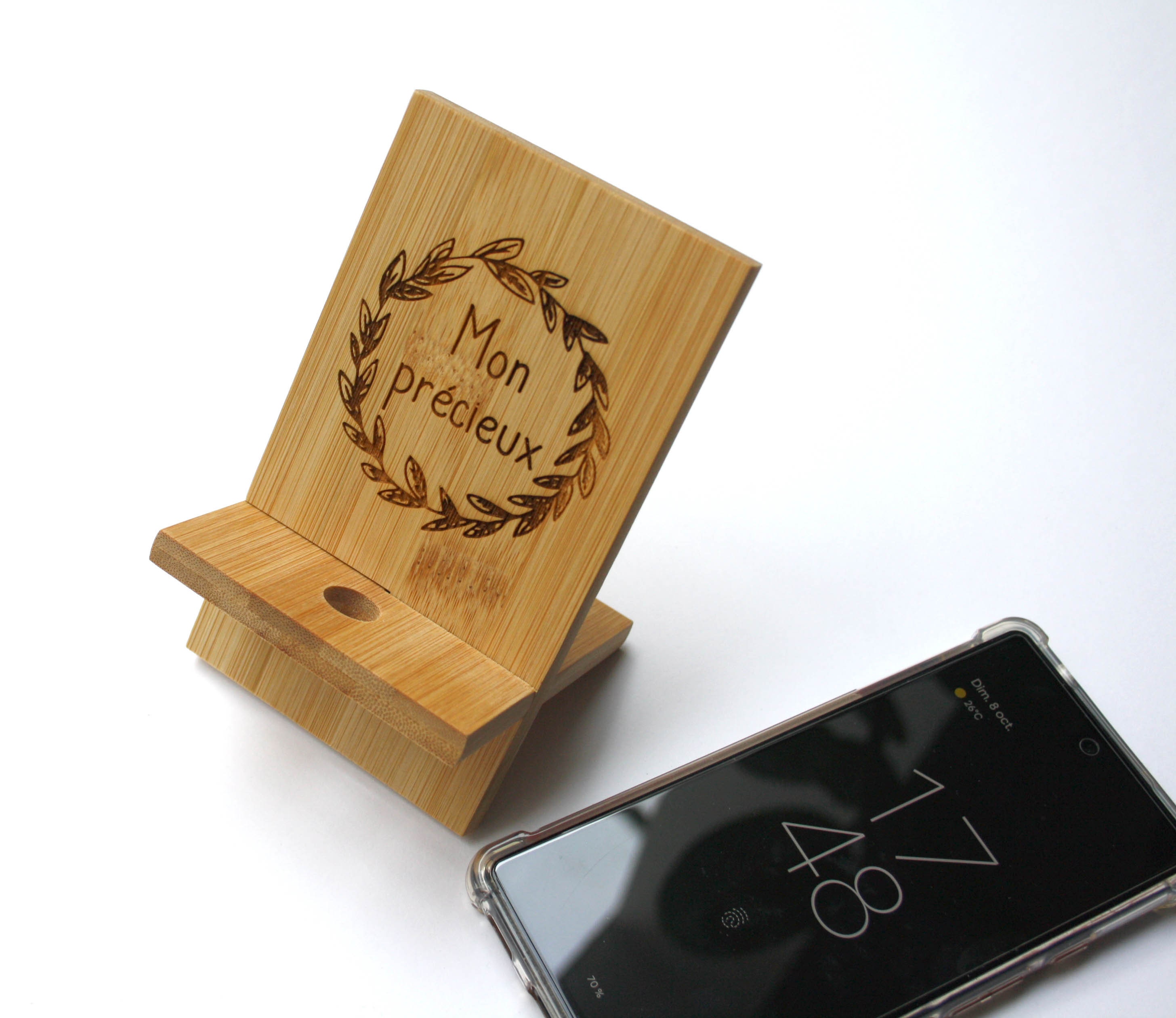 Generic Support de téléphone portable Artisanal en bois + porte