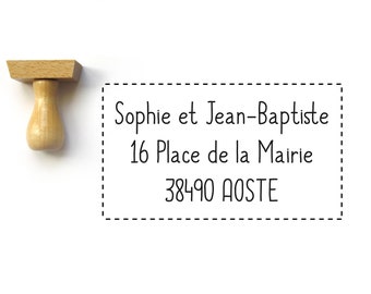 Custom return adress stamp, personalized with your text, rubber and wooden stamp, rectangular shape, to personalize your envelops