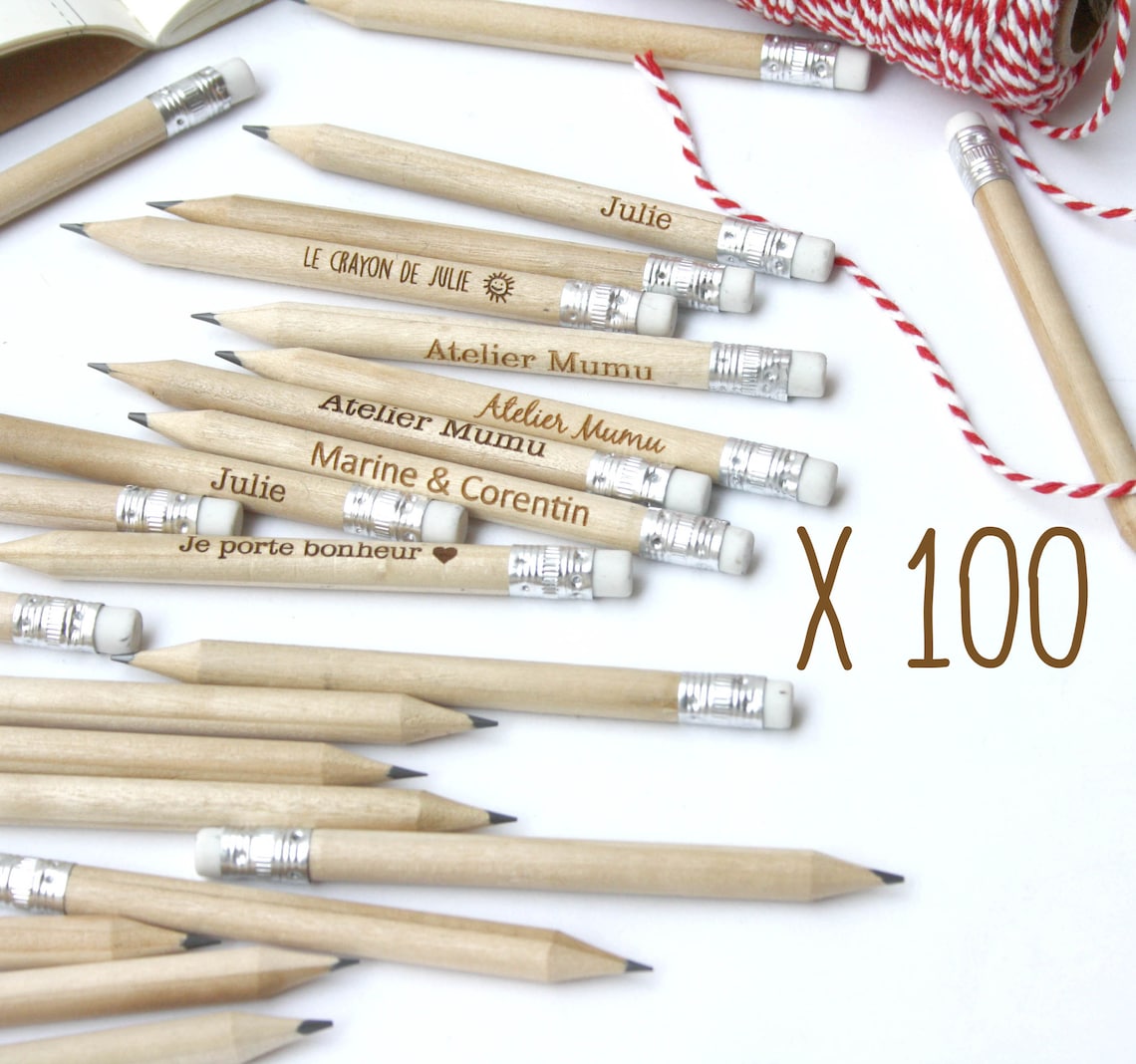 Pack of 100 Personalized Pencils in Wood Custom Guest Gift Etsy
