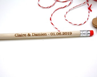 Crayon bois personnalisé x1, gomme rose, avec gravure de votre texte, échantillon ou cadeau avec votre personnalisation, gravé sur mesure