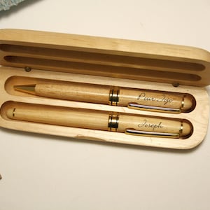Personalized wooden pens, text, name, date engraved, original gift, custom wooden case, unique present for birthday, graduation, retirement
