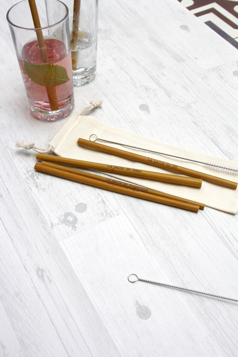 Set de 2 pailles en bambou, personnalisées avec la gravure de votre texte, personnalisation sur mesure, cadeau écologique image 5