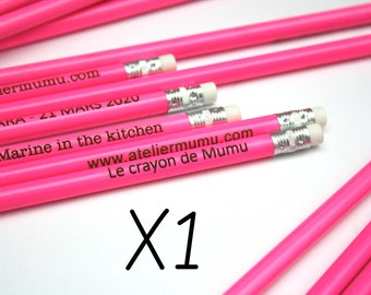 Crayon personnalisé rose fluo en bois gravé avec votre texte, prénom, échantillon ou cadeau pour EVJF, enterrement de vie de jeune fille, x1