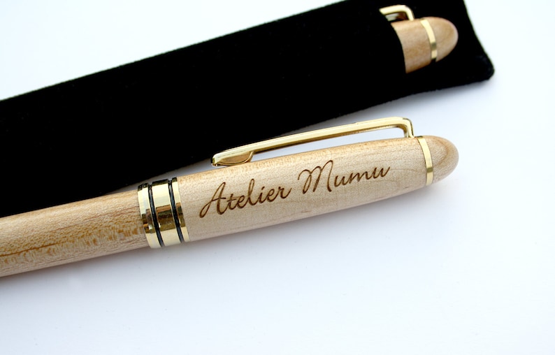 Personalized pen, unique birthday wedding guests gift, custom original present, name, initials, date engraved by laser, with velvet pocket image 2