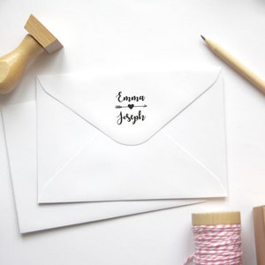 Wedding stamp names, Script Calligraphy, arrow and heart, custom logo stamp for your wedding stationery, to personalize your invitations image 2
