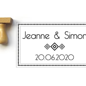 Tampon mariage personnalisé style géométrique Art Déco Charleston, fabriqué sur mesure en France, 5 x 3 cm