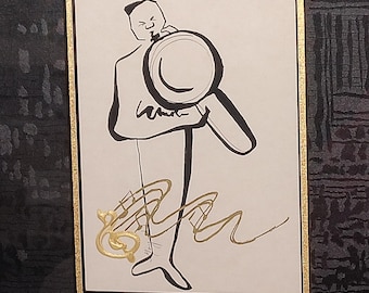 Kathleen (Kate) Moynihan Signed Mixed Media Music Art Musician Gold Treble Clef