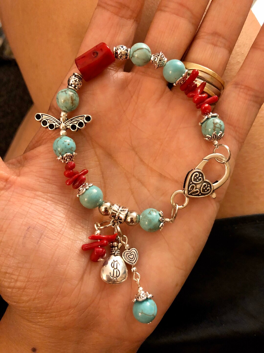 ターコイズ＆コーラルブレスレット - Etsy 日本