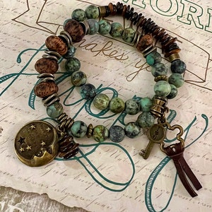 African turquoise & wood beads bracelet gypsyjewelry/hippy style, bohemian bracelet, boho jewelry