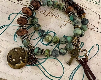 Afrikanischer Türkis und Holzperlen Armband, Gypsyschmuck / Hippie-Stil, Boho-Armband, Boho-Schmuck