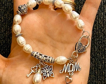 Fresh water pearl bracelet best gift for mom with mom charm