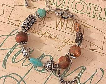 Turquoise,agate  bracelet, with butterfly charm  ,gypsyjewelry, hippy style, bohemian bracelet, boho jewelry, Kuchi jewelry