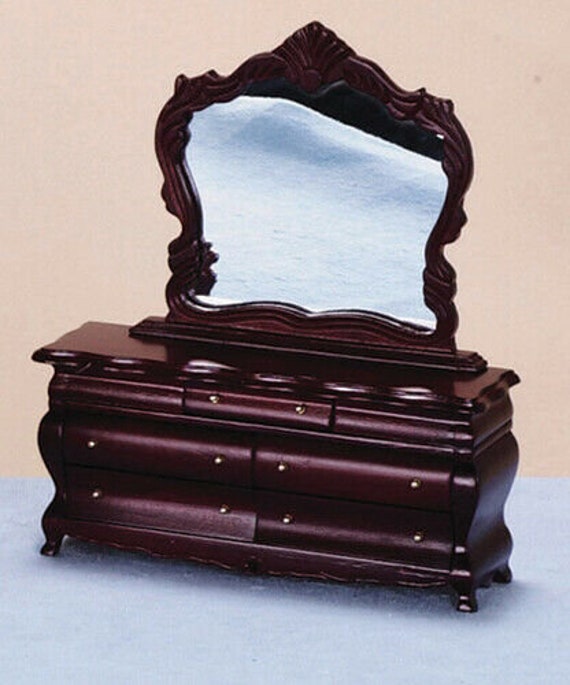 Dollhouse Miniature Wood Victorian Dresser with Wall Mirror T3267 