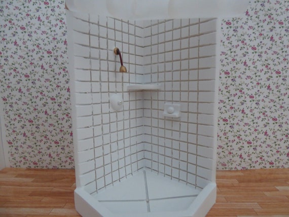 DT0303 Dollhouse Miniature Corner Bathroom Shower 