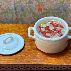 Dollhouse miniature pot with crawfish boiling handcrafted