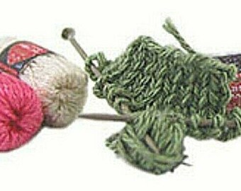 Dollhouse miniature knitting in progress assorted with 3 skeins