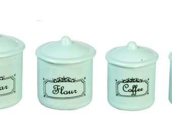 Dollhouse miniature canister set of 4 in blue