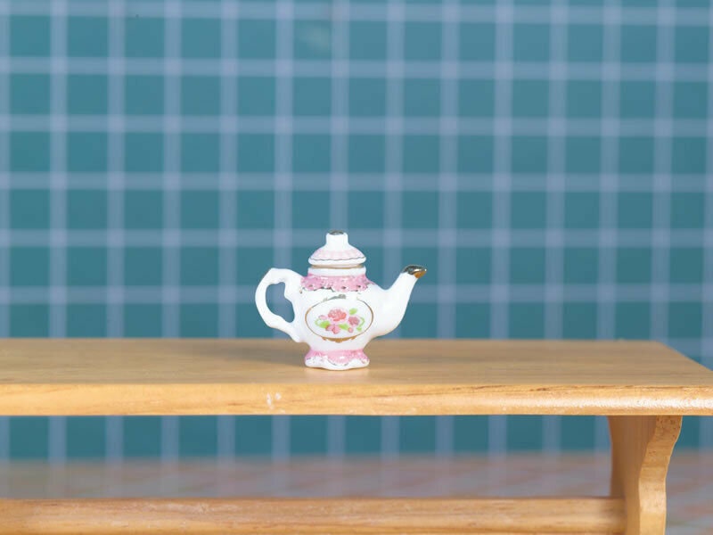 Dollhouse Miniature Pretty Pink Ornate Teapot 