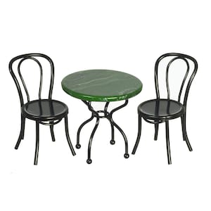 Dollhouse miniature green marble table set of 3