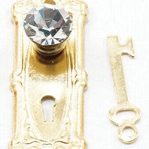 Dollhouse miniature crystal opryland door knob, brass, 2 pack