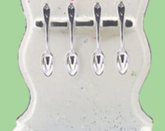 Dollhouse miniature spoon rack & 4 spoons in cherry design