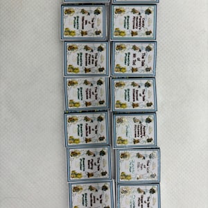May include: A collection of miniature Beatrix Potter books, each with a blue border and colorful illustrations. Titles include "The Tale of Peter Rabbit" and "The Fairy Caravan." The books are arranged neatly, showcasing a classic children's literature theme.