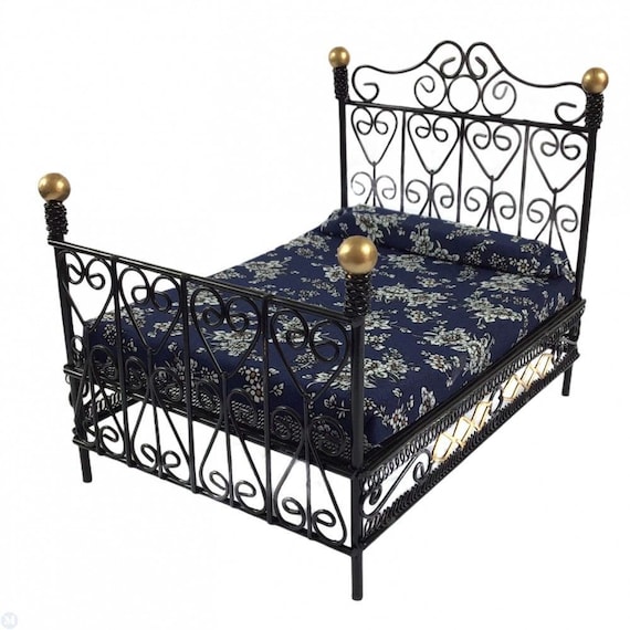 Dollhouse Miniature Black Cast Iron Double Bed Etsy