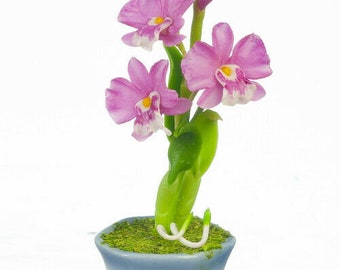 FDE001 Dendrobium Orchid Clay Flower Dollhouse Handmade 