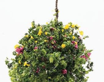 Dollhouse miniature hanging basket: love you hot pink, large