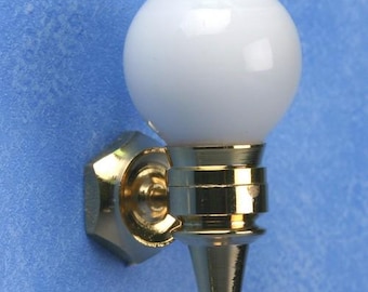 Miniature dollhouse wall sconce with white globe 12 volt