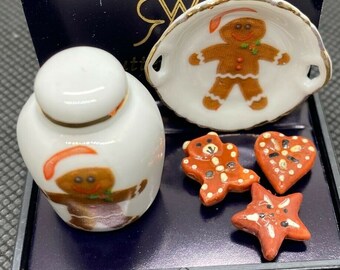 Reutter porcelain - dollhouse miniature christmas cookies with plate & jar