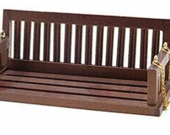 Dollhouse miniature porch swing in walnut