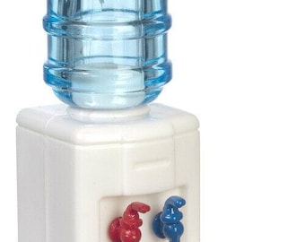 Dollhouse miniature water cooler with 2 cups