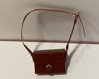 Dollhouse miniature lady's handbag, brown, by heidi ott
