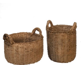 Dollhouse miniature set of 2 round baskets
