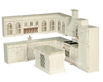 New! jbm fine miniature deluxe kitchen set in white for dollhouse