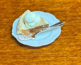 Dollhouse miniature slice of apple pie a la mode - handcrafted
