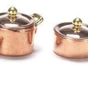 Dollhouse miniature set of 6 copper pots