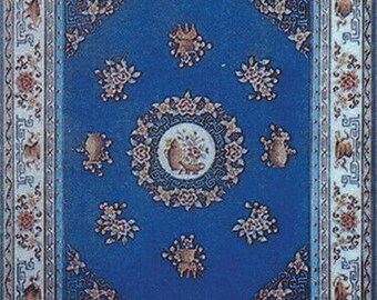 Dollhouse miniature blue chinese rug