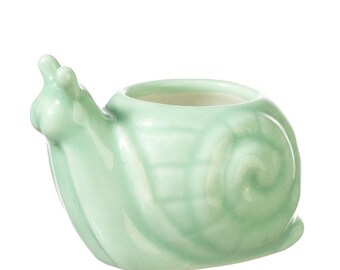 Dollhouse miniature green ceramic snail planter