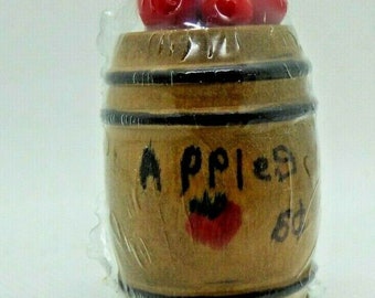 Dollhouse miniature apple barrel filled with apples