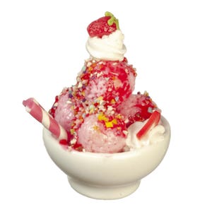 Dollhouse miniature strawberry ice cream sundae