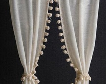 Dollhouse miniature country curtains, 7 inch, ecru