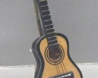 Dollhouse miniature guitar with stand and case 3"l