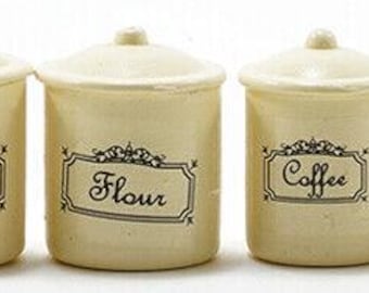 Dollhouse miniature canister set of 4 in ivory