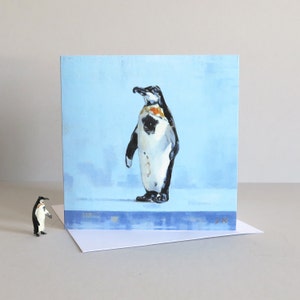 Tarjeta de pingüino de Navidad, tarjeta de pingüino, pájaros de Navidad, pingüino diecast, pingüino de toy, toy vintage, tarjeta de Navidad, tarjeta de felicitaciones, tarjeta de arte