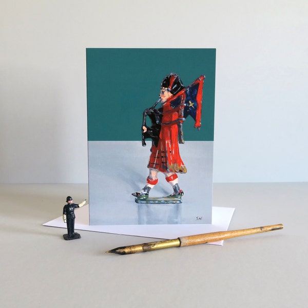 Scottish piper card, Scottish bagpiper card, Bagpipes, Scottish art, Highland piper, Diecast toy, Vintage toy, toy art - BEST OF BRITISH -